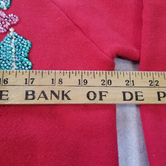 ✅Vintage Fruit Of The Loom Christmas Ugly Sweatshirt W/Sequined Pointsettia Sz L - Picture 7 of 14